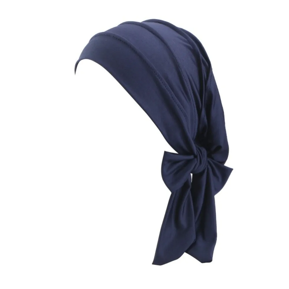 Lightweight Solid Color Headscarf Hat Breathable Long Tail Hijab Pre-Tied Stretch Inner Hat Indian Tradition