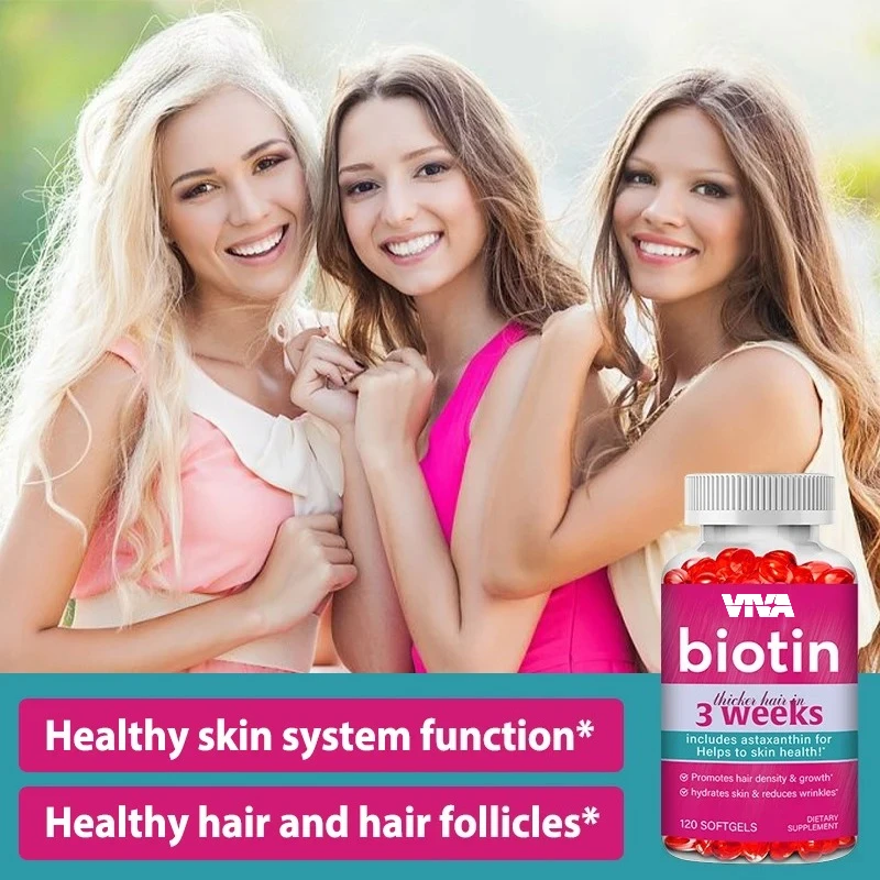 مكمل البيوتين - يحتوي على أستازانتين لتعزيز نمو الشعر، وترطيب البشرة، وتقليل التجاعيد، وتعزيز البشرة الصحية