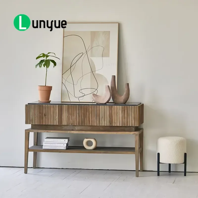 Natural Japanese Elm Plywood Side Table Console Table Classic Genuine Wood Living Room Furniture Set Durable Home Decor