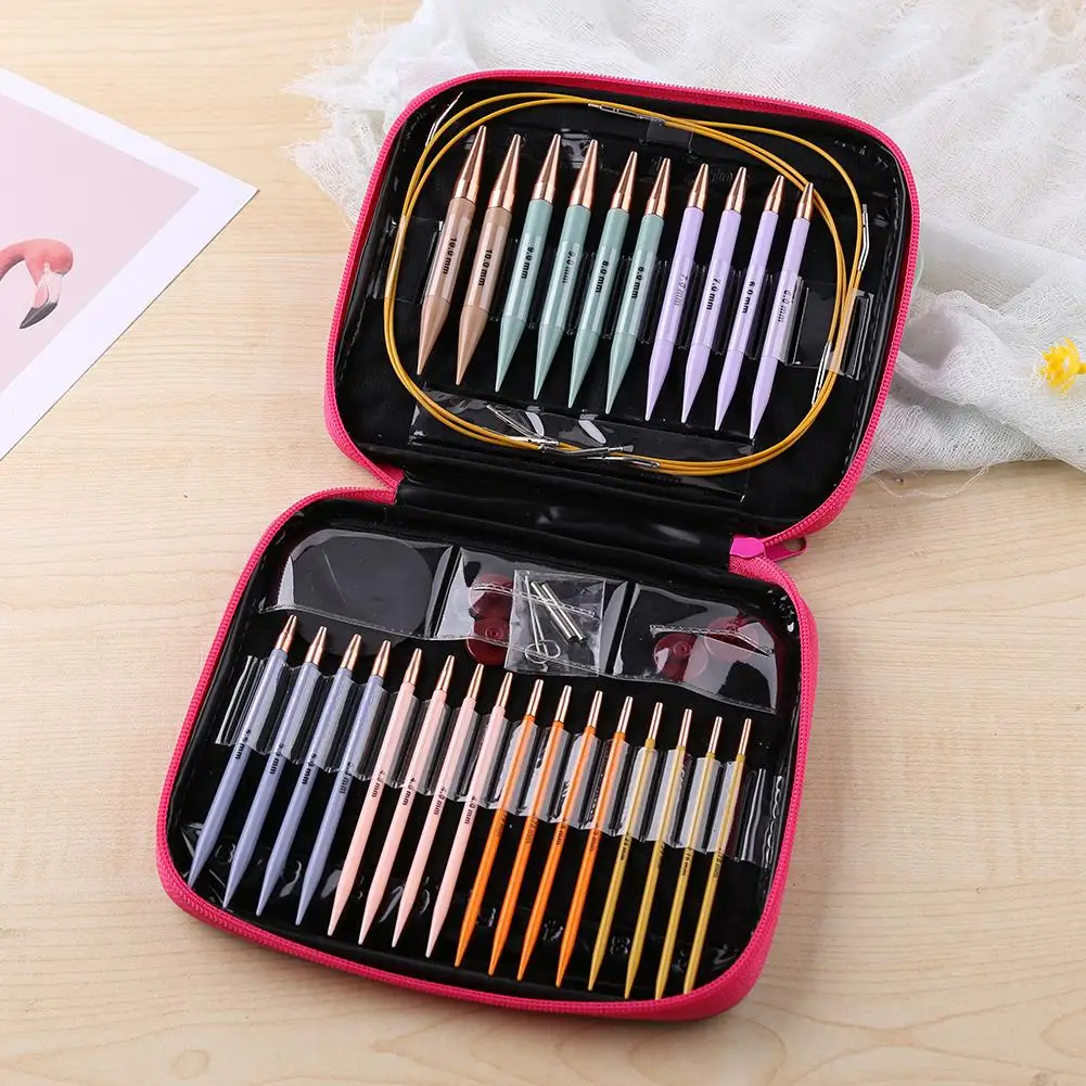 13/10 Pairs Crochet Hook Circular Knitting Needles Set with Case Aluminum Interchangeable Crochet Hooks Sewing Stitches Tools