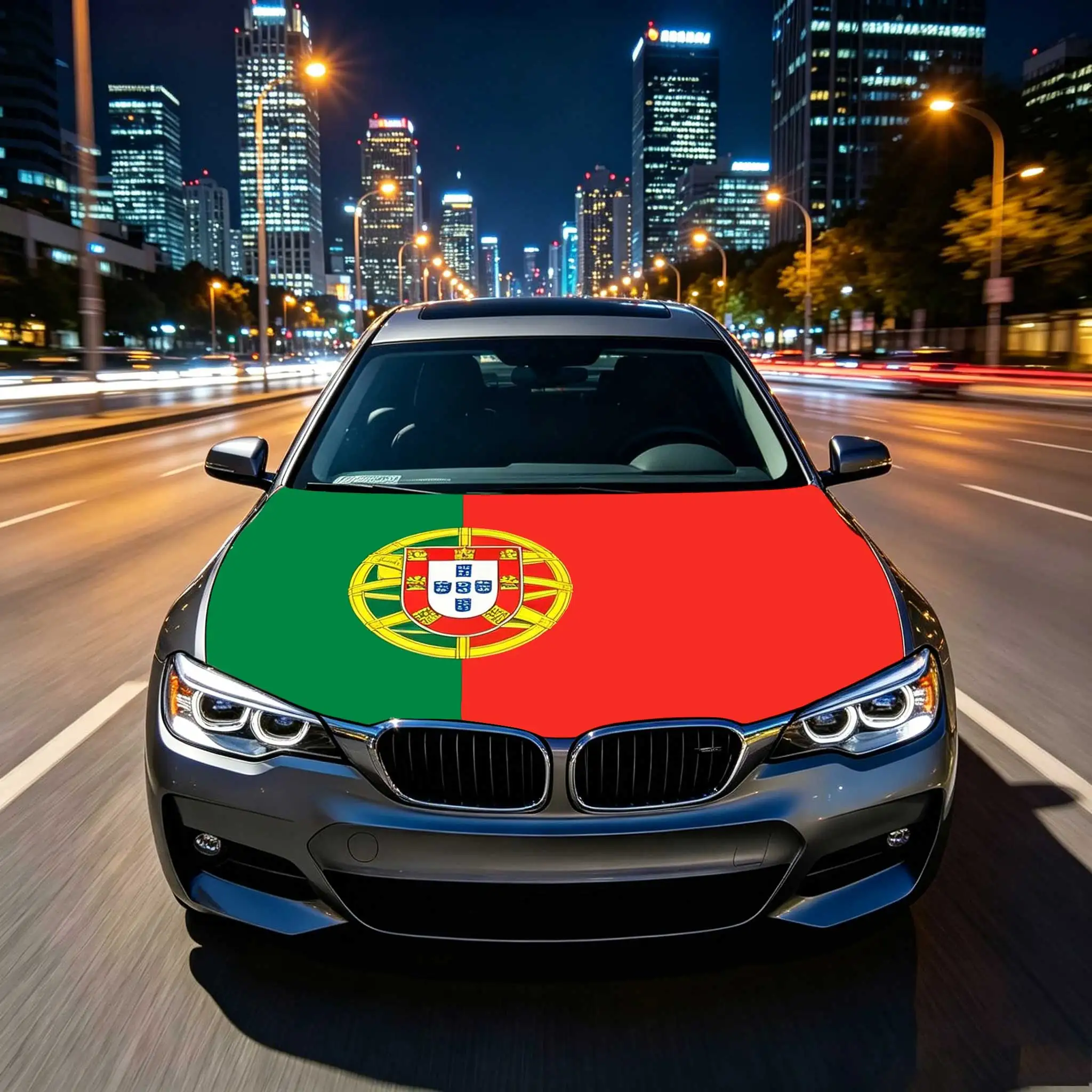 3.8x5.3fts National Portugal Portuguese Flag Banner Car Hood Cover Flag Elastic Fabrics Engine Cover For Decoration