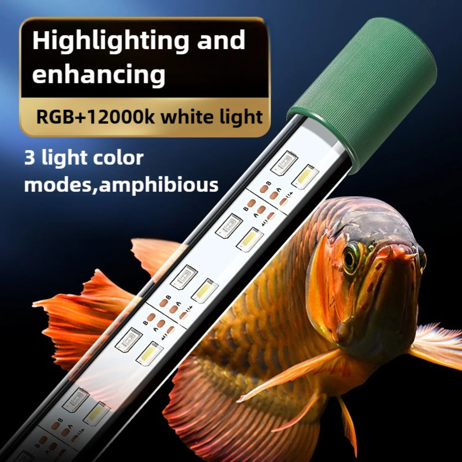 

Submersible Aquarium LED Light,Hidden Fish Tank Light Tri-Primary Color 12000K White Light 3 Light Modes Enhance Fish Hair Color