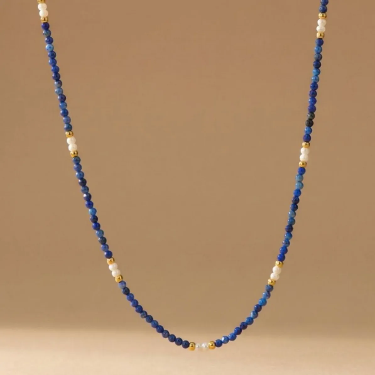 Japanese and Korean niche design purple green real stone imitation pearl beads hand-woven simple short necklace collarbone chain