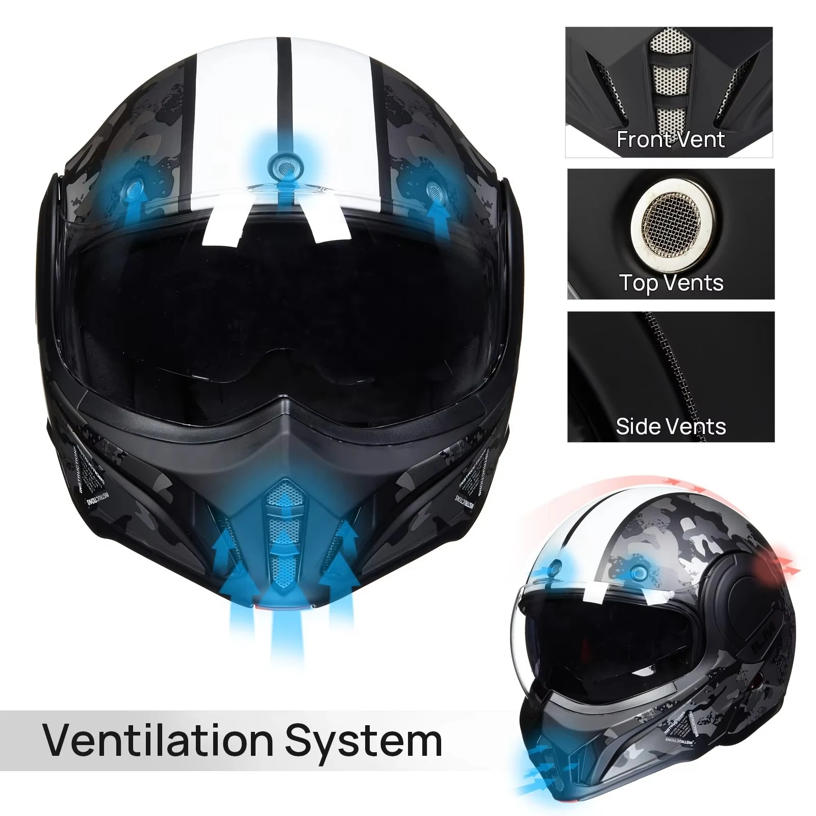 New Vintage Full Face Modular ABS Motorcycle Helmet Quick Release Adults ATV UTV Snowmobile 180