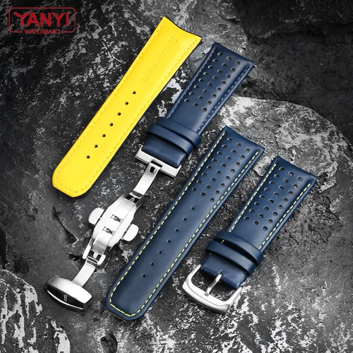 Imagen 2 del producto Correa de reloj de cuero genuino para reloj CITIZEN Blue Angel AT8020-54L/8020-03L/JY8078 pulsera de relojes con extremo curvo 22mm 23mm