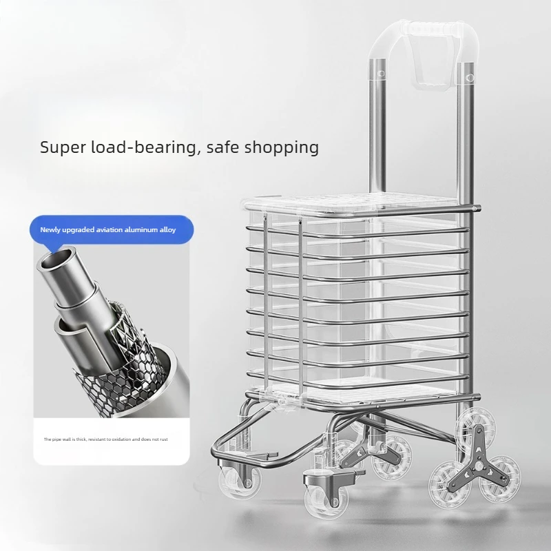 Aluminum Folding Shopping Cart, Lightweight Hand Truck with Stair-Climbing Wheels, Large Capacity Grocery Trolley for Home Use