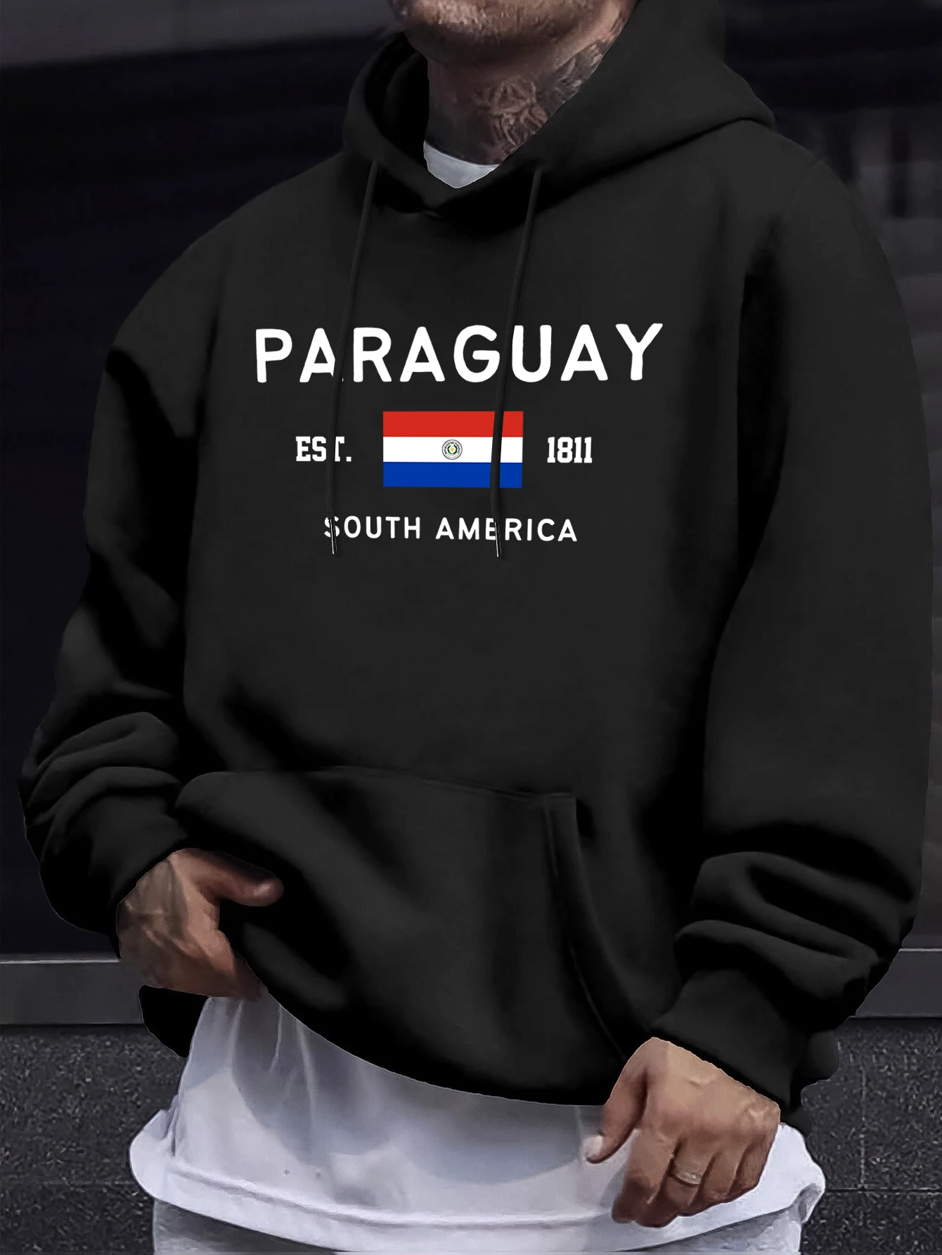 Sudadera con capucha de lana con estampado de bandera de Paraguay de América del Sur para hombre, sudadera suave de calle, ropa básica de otoño, Tops informales de moda