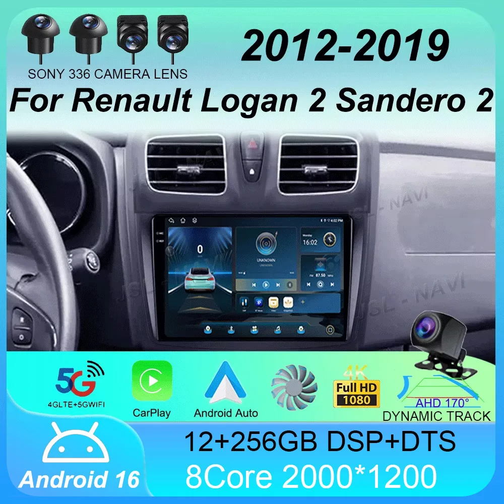 

Android 16 Car Radio Carplay Auto 2K Screen Multimedia Player For Renault Logan 2 Sandero 2 2012-2019 Autoradio Stereo Head Unit