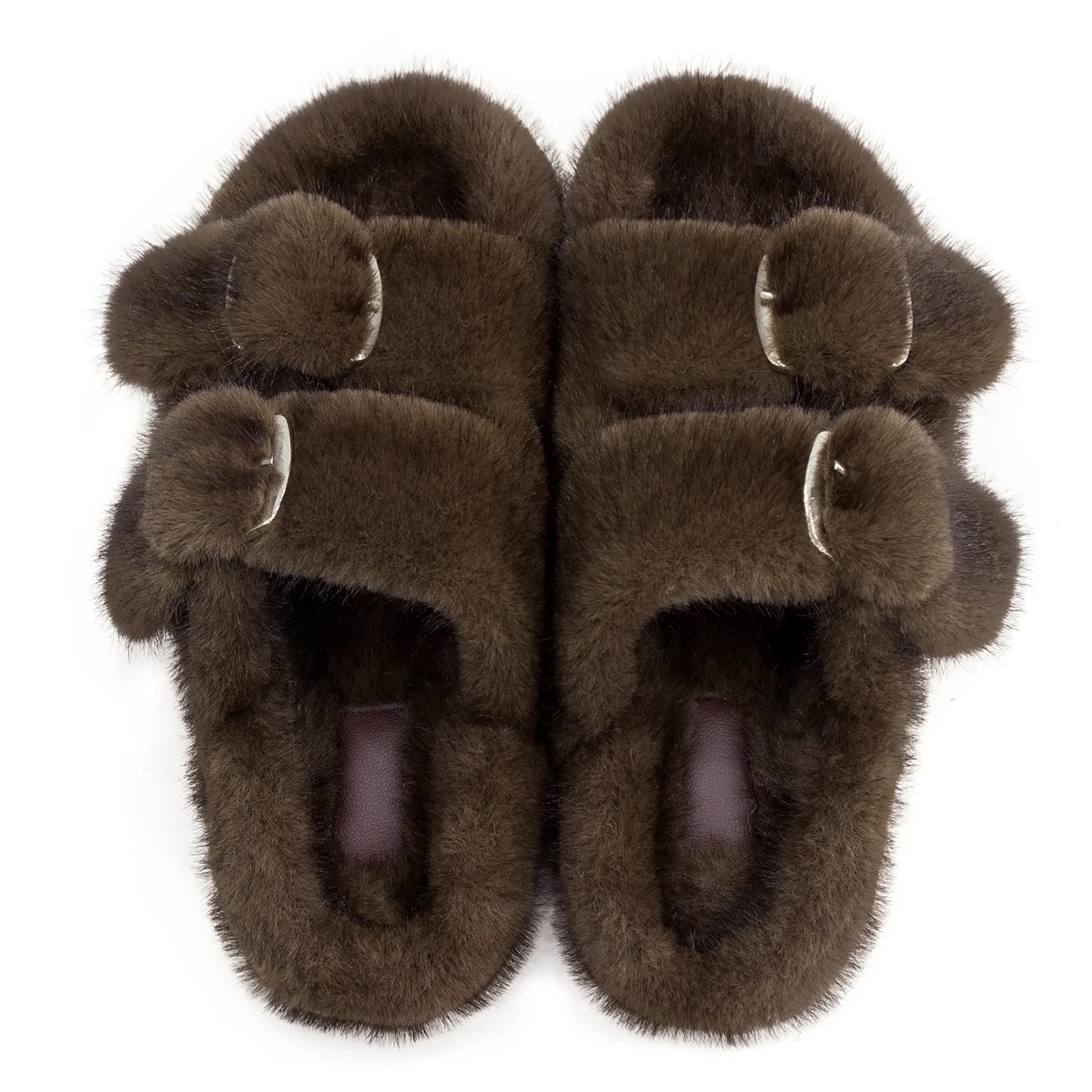 شتاء دافئ شقة نِعال من الفراء النساء فو المنك نِعال من الفراء رقيق فروي المنزل الشرائح الراحة عدم الانزلاق أحذية مفتوحة للمرأة #4