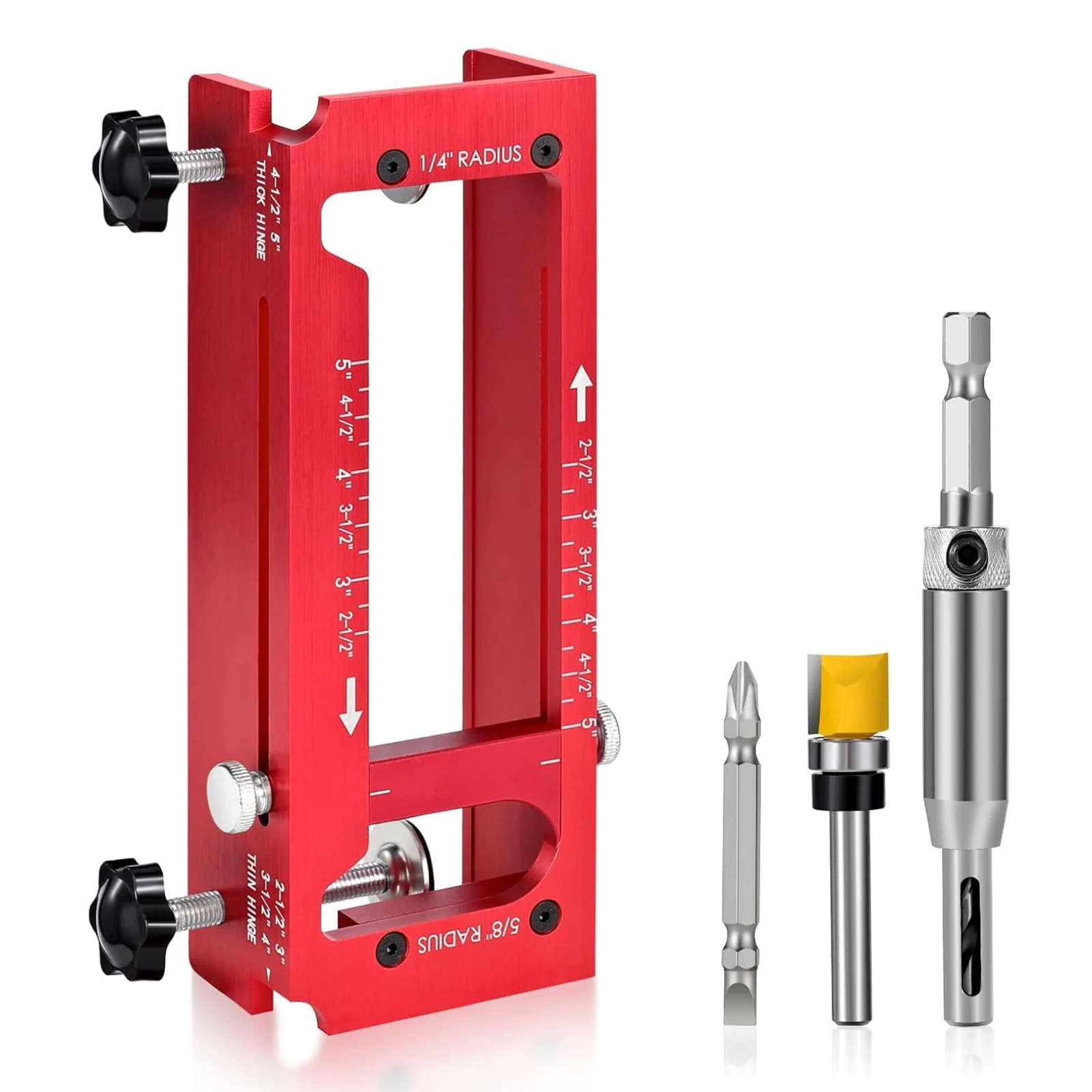 Door Hinge Jig, Al Alloy Door Hinge Template Kit for Router, Adjustable Mortise Jig Fits Door Hinges From 2.5