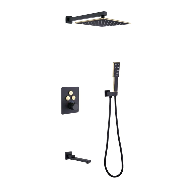 

3 Functions Matte Black Rain Shower Head Wall Mounted Thermostatic Bathroom washroom Shower Faucets Sets Mixer