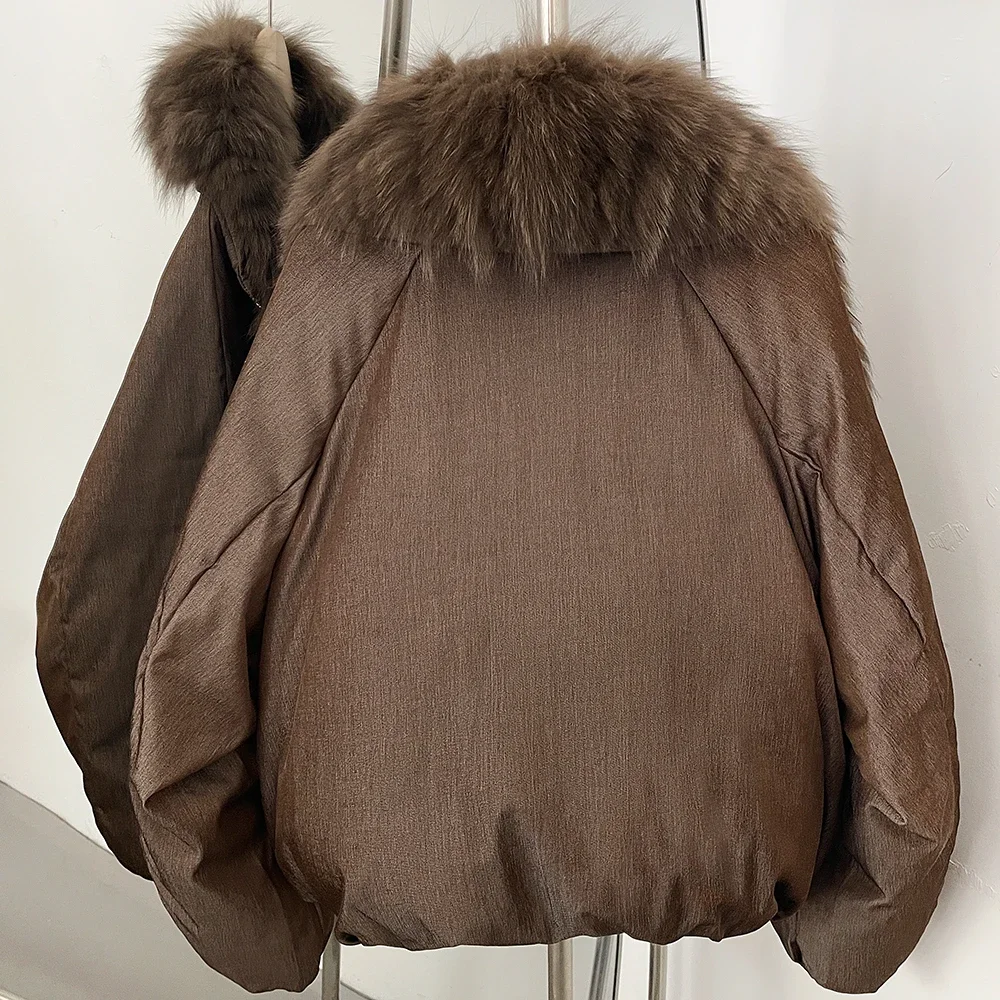 OFTBUY Oversized Quilted Outerwear Warm Winter Wear Smooth Zipper Duck Down Jacket Female Women Genuine Fox Fur Winter Coat