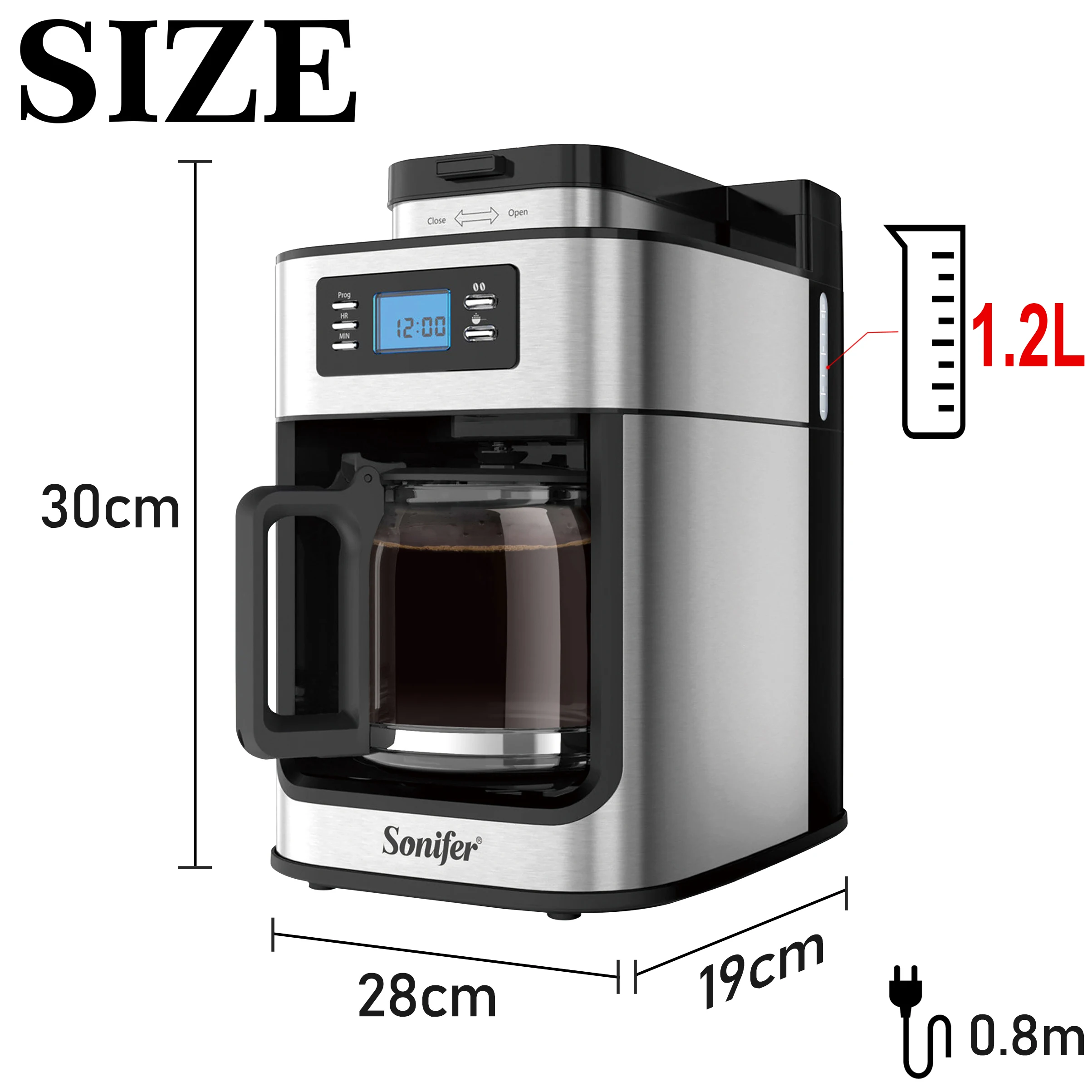 2 In1 Drip Coffee Machine Apply To Ground&Beans Home Appliances Dripping Coffee Maker With Digital Display&keep Warm Sonifer