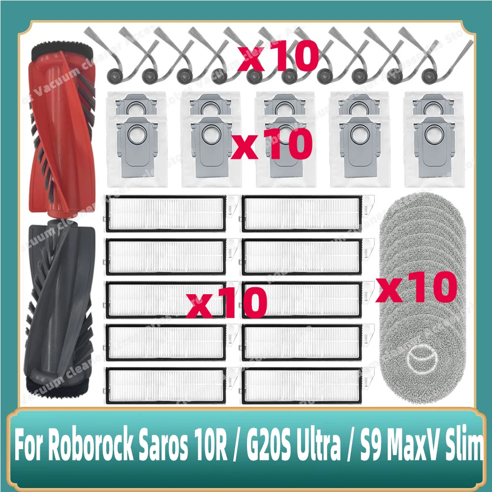 Compatible For Roborock Saros 10R / G20S Ultra / S9 MaxV Slim Parts Main Side Brush Hepa Filter Mop Cloth Dust Bag Parts