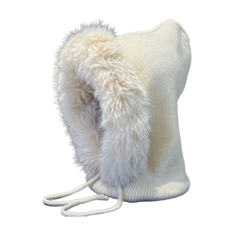 الشتاء الرباط تقليد المنك الصوف بلوفر مغزول قبعة في الهواء الطلق ركوب الدراجات الدافئة الرقبة الحرس المتكاملة بالاكلافا قبعة للنساء #3