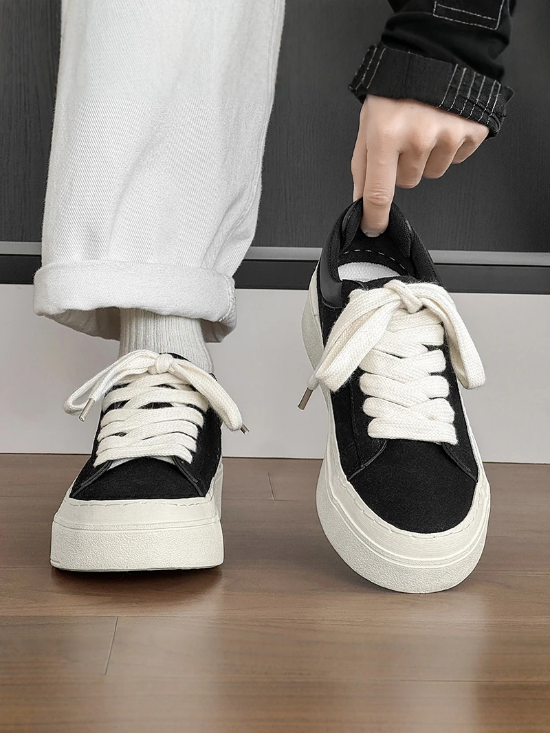 

Men's 2026 New Summer Casual Thick Bottom Korean Style Trendy Shoes Sports Heightening Black Board Shoes Breathable Comfortable