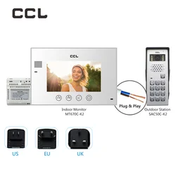 CCL-2-Wire Video Intercom para Villa Segurança, Sistema de Proteção Porta, Conexão DIY, Picture Record, Sem Rede, 2 Fios, 7 em