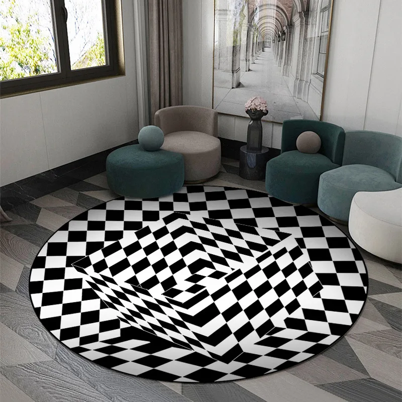 

3D Vortex Illusion Back Round Carpets Nordic Modern Black Hole Home Area Rugs Geometric Antiskid Living Room Decor Floor Mat/Rug