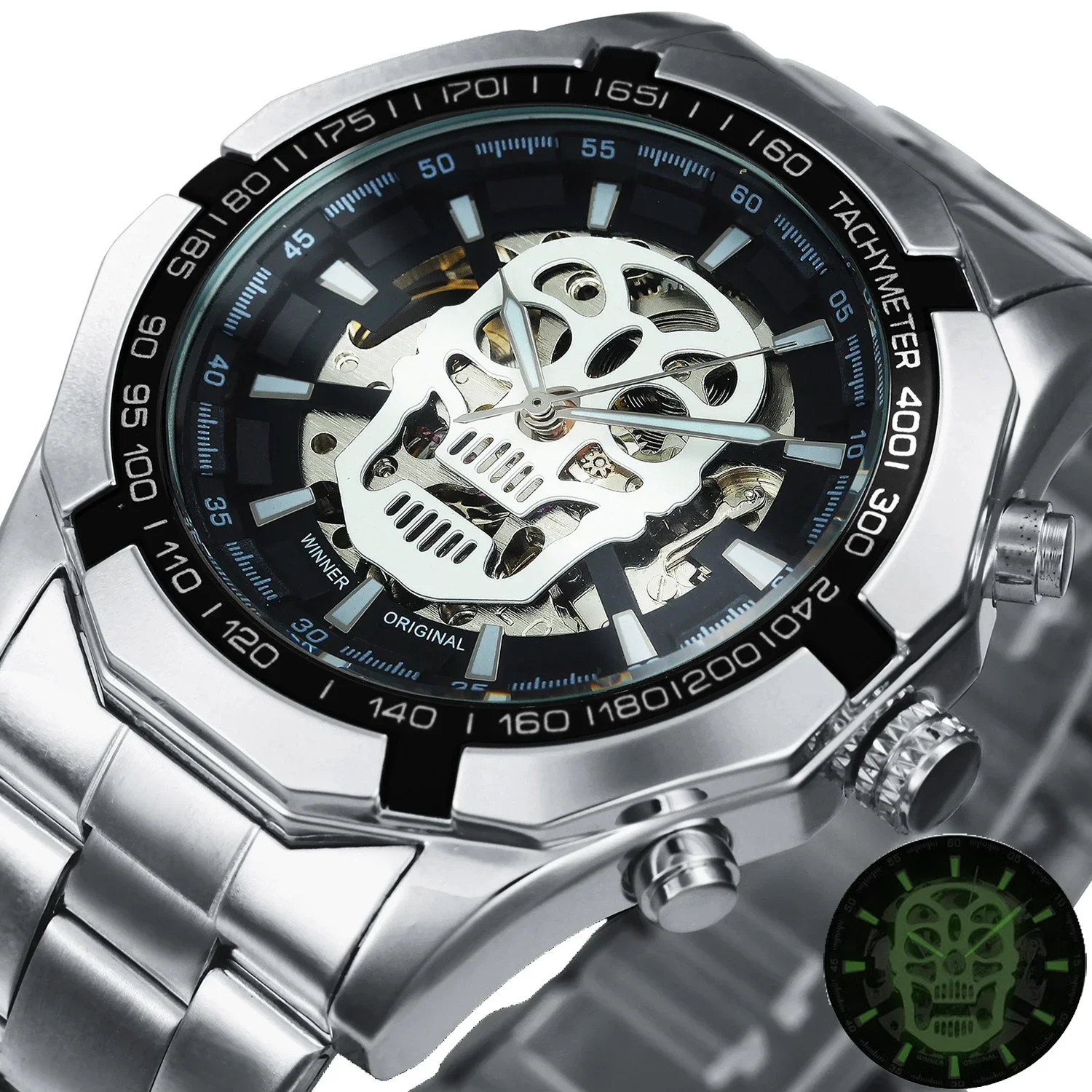 

WINNER Classic Military Automatic Watch for Men Luminous Dial Sports Skull Skeleton Mechanical Watches Luxury Steel Band Clock