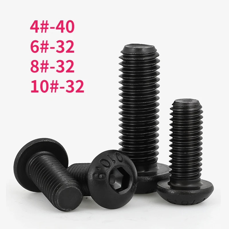 UNC 4#-40 6#-32 8#-32 10#-32 10.9 Grade Carbon Steel Round Head Hex Hexagon Socket Screws Button Head Allen Bolts