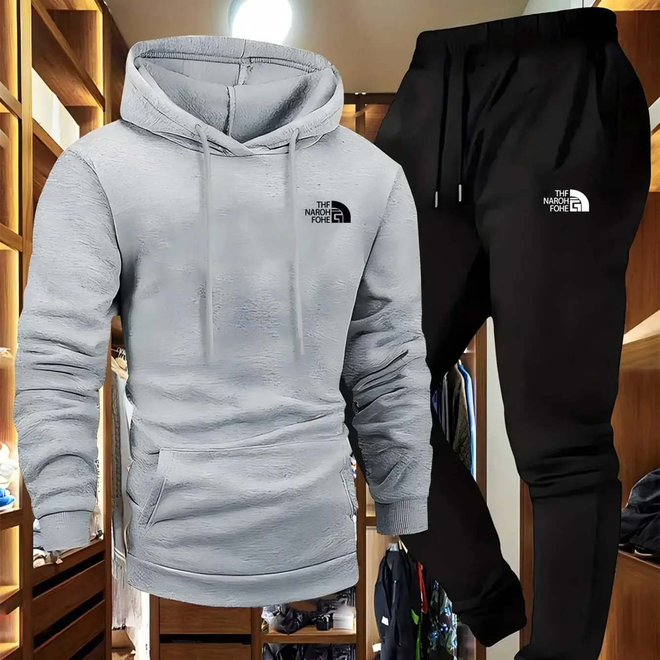 Herfst en winter nieuwe casual tweedelige herenset, sweatshirt met kangoeroezak en capuchon en broek, normale pasvorm buitensportset