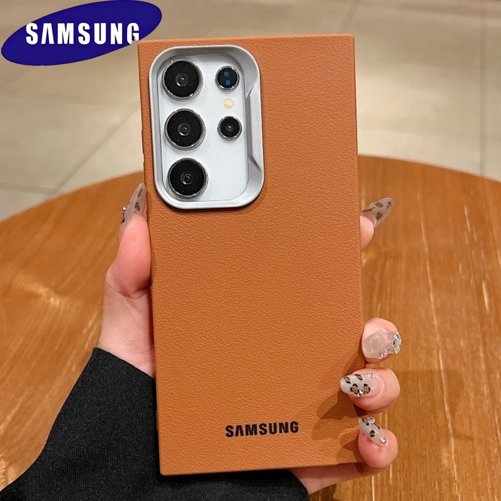 Original Official Leather Soft TPU Full Logo Phone Case Samsung Galaxy S25 S24 S23 S22 S21 Ultra Plus Anti Fall Protection Funda