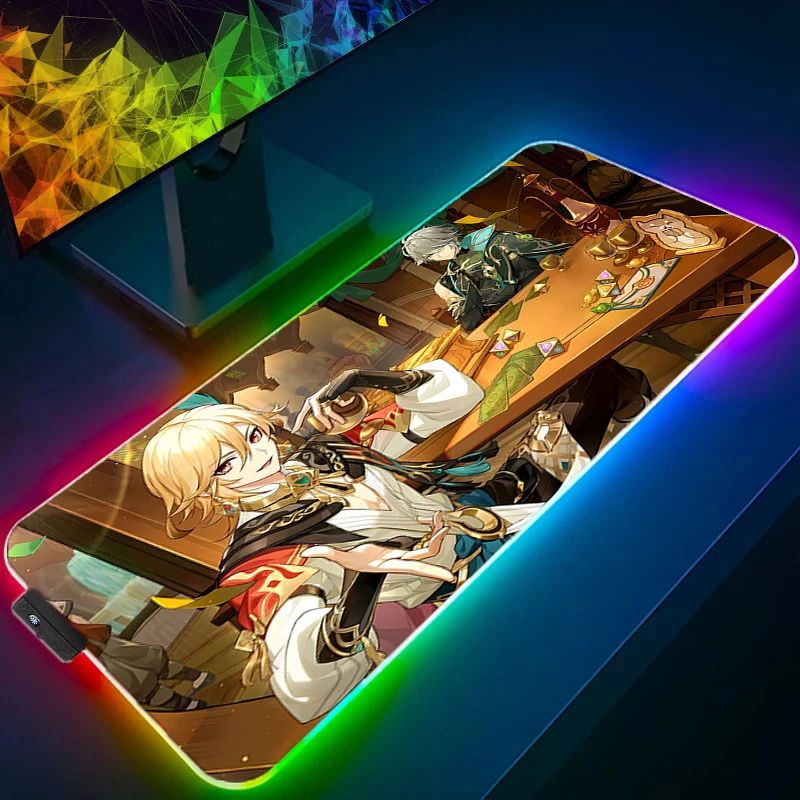 RGB Mouse pad professional eSports game players Speed Lock Edge Rubber Desk LED Mousepad G-genshin Impact Kaveh Keyboard Mat