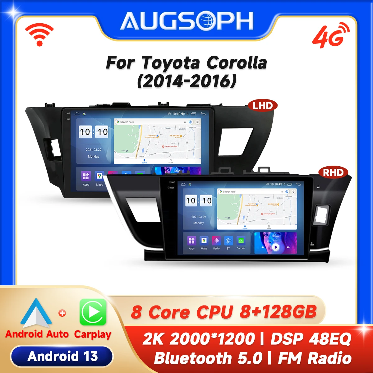 

Android 13 Car Radio For Toyota Corolla 2014-2016, 2K Multimedia Player With 4G +WIFI Car Video Carplay & 2Din GPS Navigation.