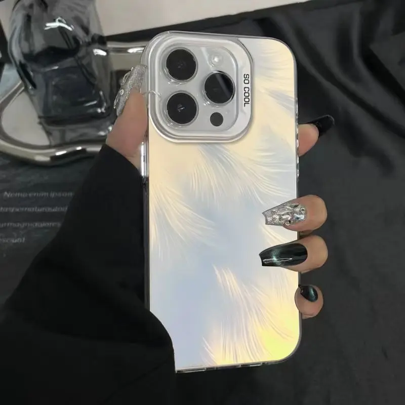 

Gradient feather design phone case for iPhone 16 15 14 13 12 11 Pro/ Max/Plus shock-proof rear cover anti-fingerprint