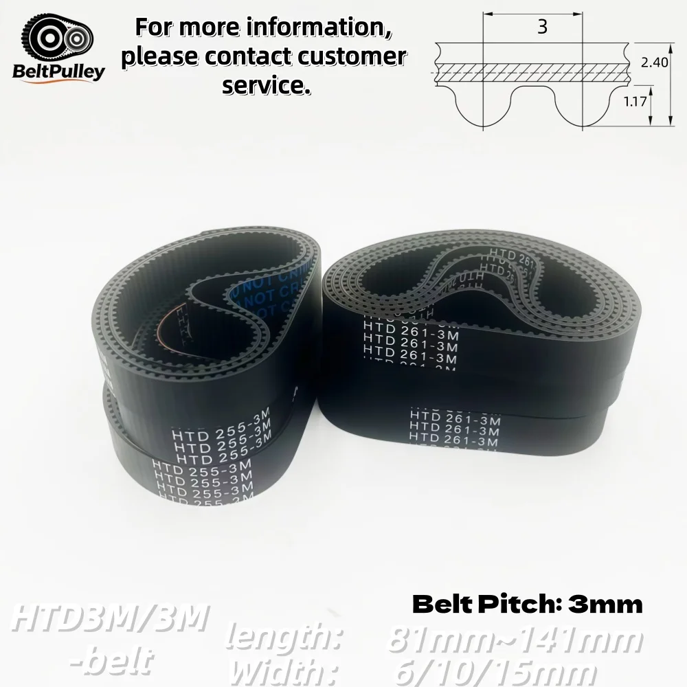 HTD3M Timing Belt 81-141mm 6/10/15mm Rubber High Torque for 3D Printer CNC