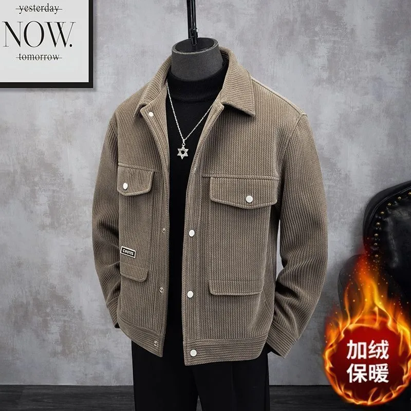 سترة صوفية راقية للرجال مع سترة سروال قصير دافئة مخملية للخريف والشتاء