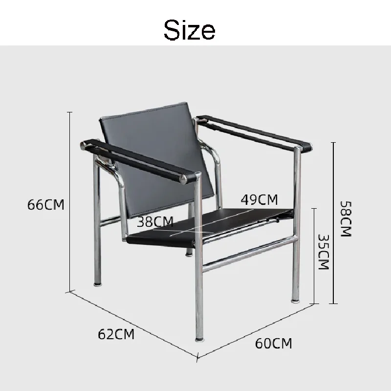 Lounge Freizeit PU-Leder Rindsleder Edelstahlrahmen Stuhl für Wohnzimmer Corbusier Metall Sillones Möbel