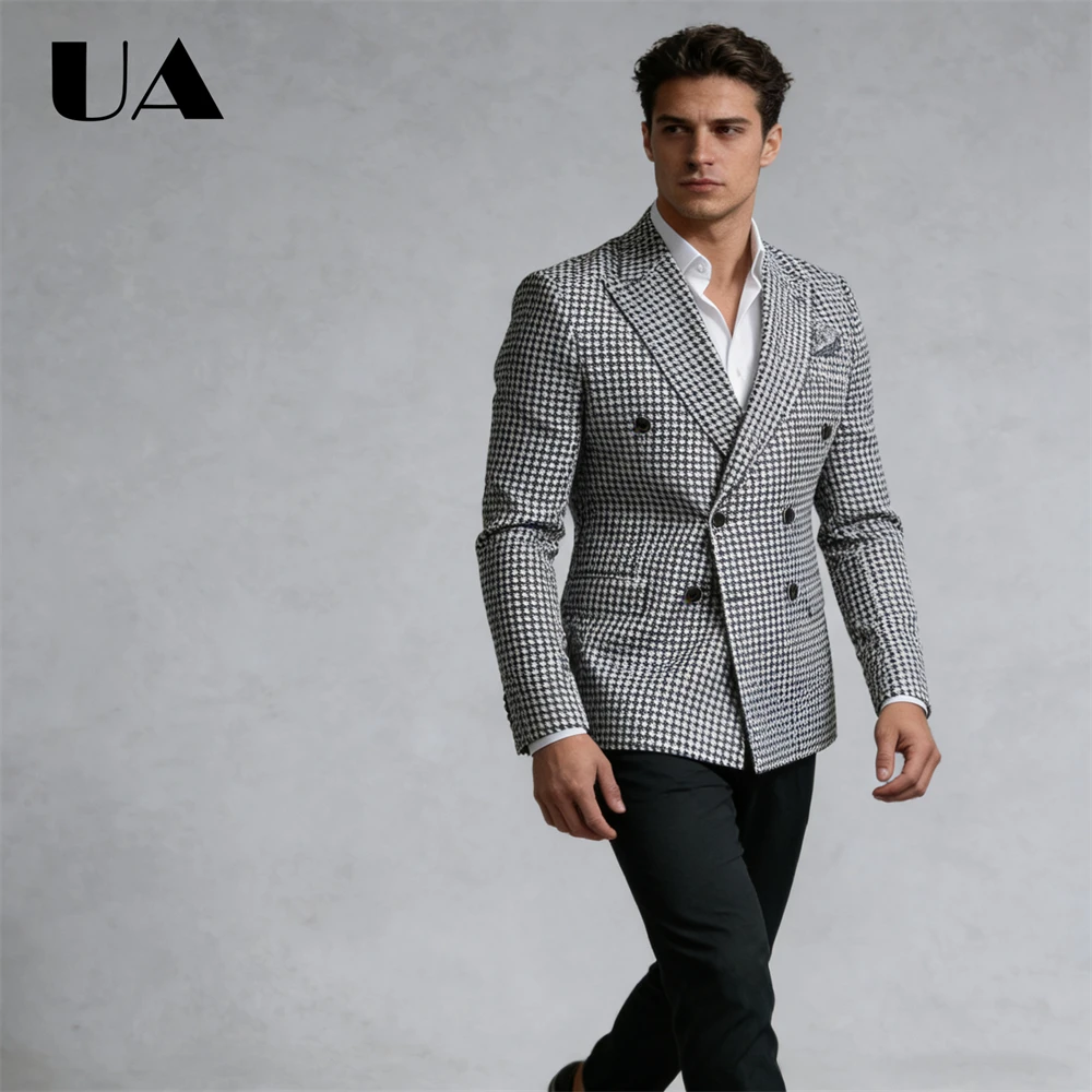 

Plaid Double Breasted Suit Jacket XXS-7XL Plus Size Mens Suit Blazer Tailored Size Business Dinner Suit Customized