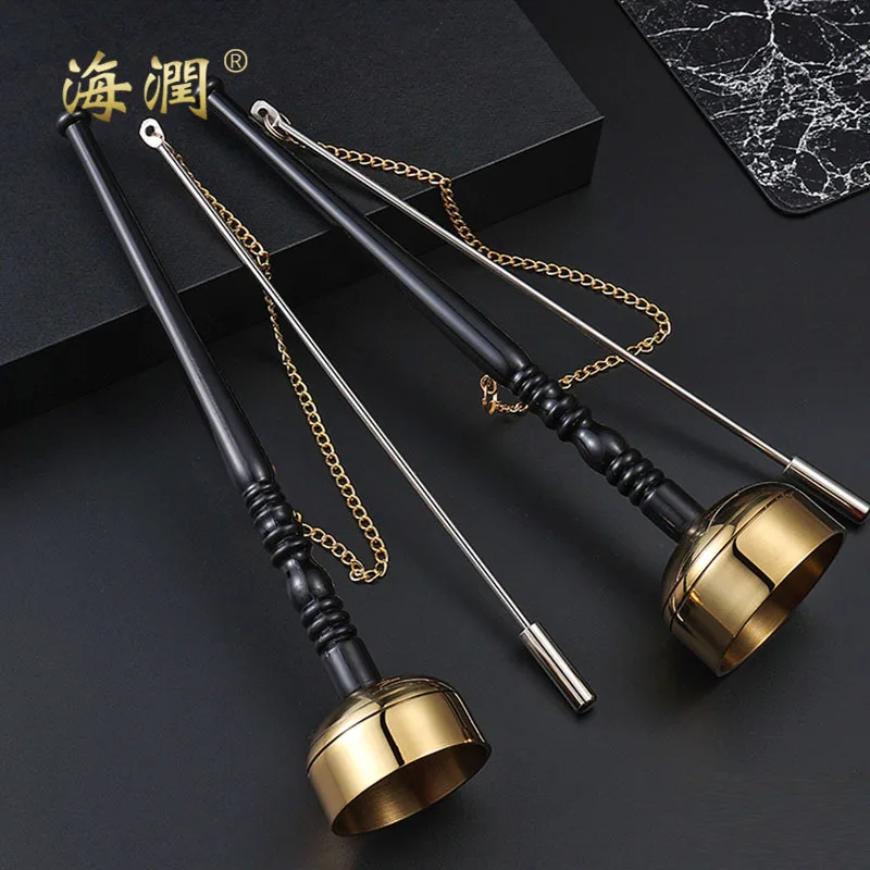 Straight handle to lead the chime, brass to lead the temple,Dharma aid to chanting Buddha, wooden fish, Buddha tool, hand chime