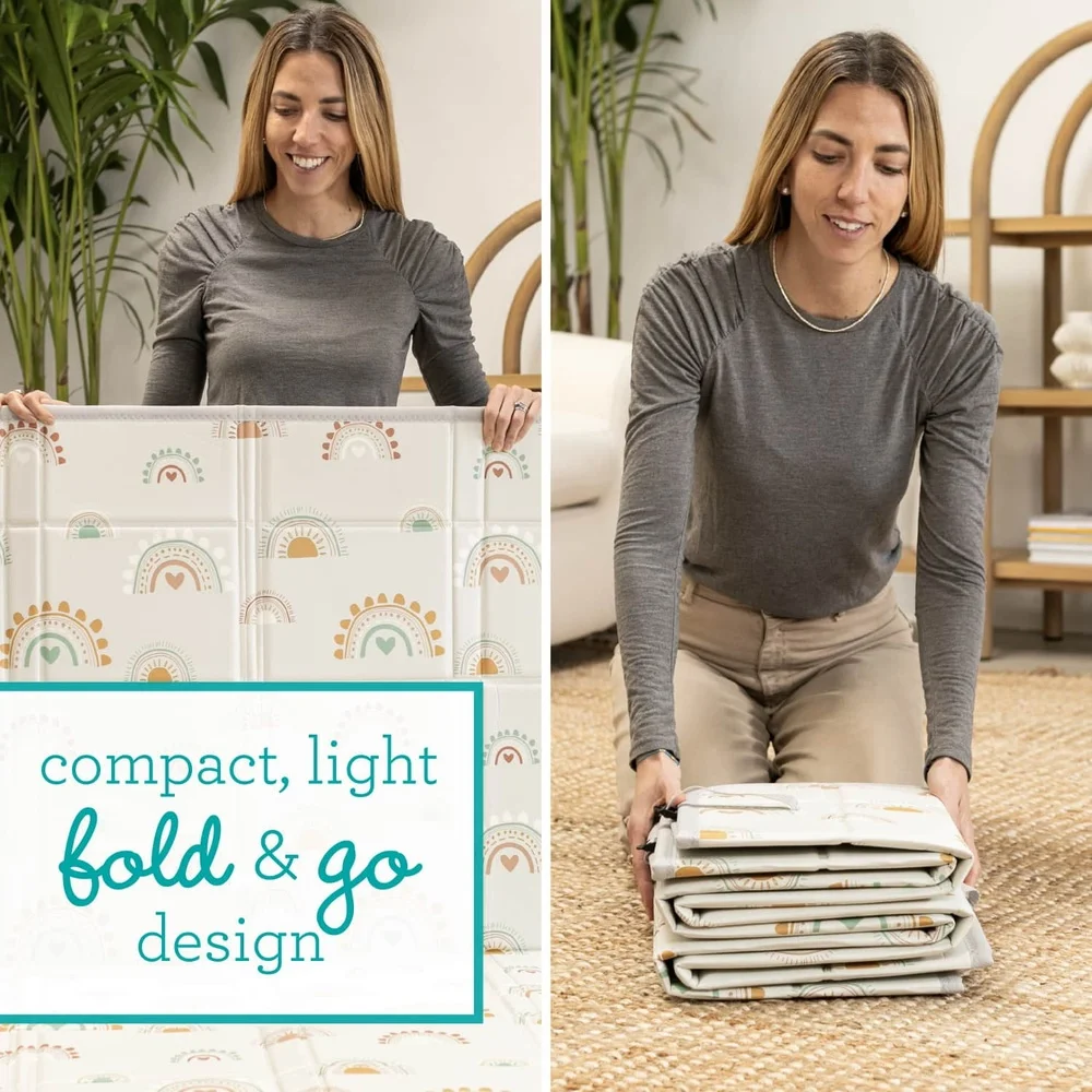 بساط لعب رغوي ناعم قابل للطي بألوان قوس قزح للأطفال والأطفال الصغار غير قابل للانزلاق مقاوم للماء على الوجهين تصميم محمول سهل التنظيف 59 بوصة #3