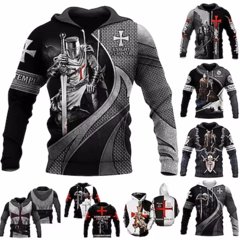 

2023 Men's hoodie jumper hoodie sweatshirt graphic Knights Templar cross 3D printing designer Men's winter sweater