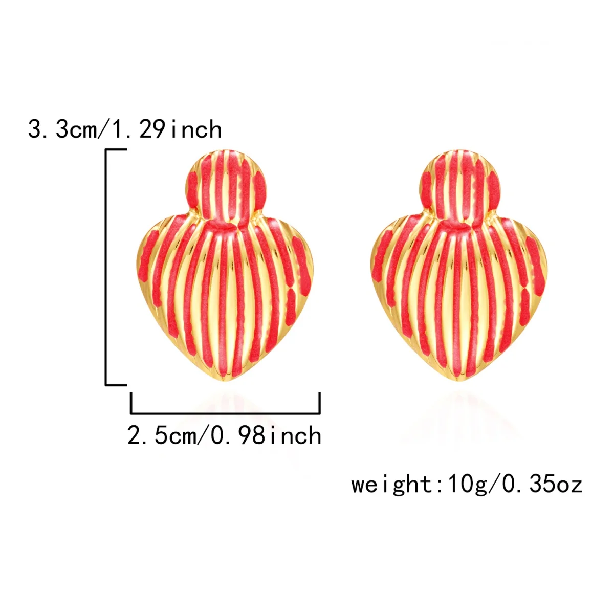 Stainless Steel Striped Textured Love Heart Stud Earrings For Women Men Vintage Red White Enamel Round Heart Earrings Jewelry