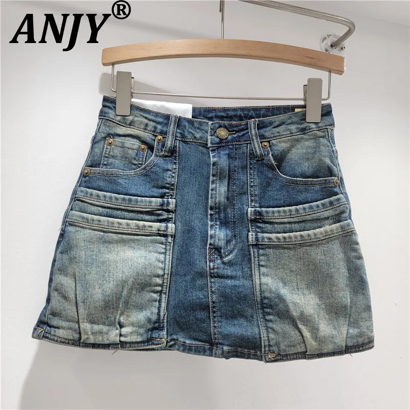 

ANJY Autumn Women American Retro Denim Skirt Slimming Hot Girl Safari Style Chic Ins A-Line Casual Wide Leg Trendy Shorts A12002