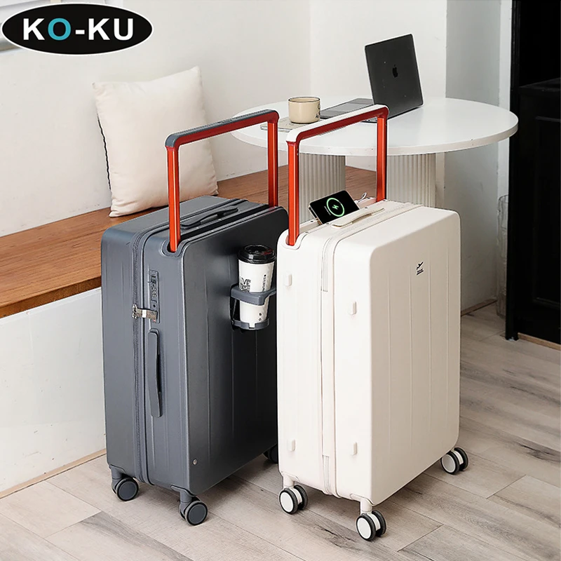 KO-KU Wide Handle Type-C Port Multifunctional Luggage 20\'\' Password Boarding Box Universal Wheel Suitcase 24/26Inch Trolley Case