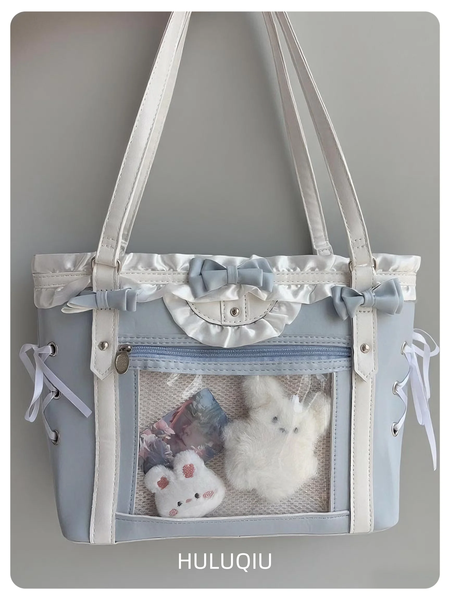 

Японская милая женская сумка с лентой Ita, милая прозрачная сумка в стиле Лолиты для девочек, модная большая вместительная сумка-тоут, эстетичная сумка на плечо