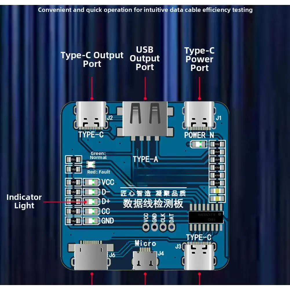 Data Cable Test Board Short-circuit Switch Testing Function Tools With Clear LED Indicators Electric Tool USB Cable Tester Parts