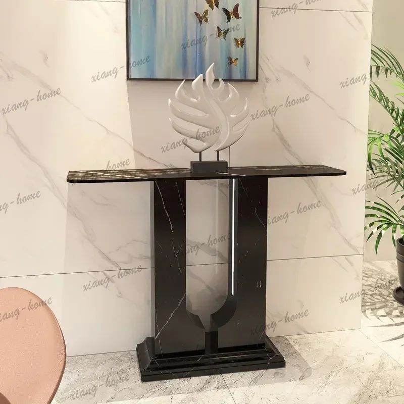 PG Modern Ultra Narrow 30cm Entrance Cabinet with Lamp Rock Slab Console Table for Small Apartment Entryway Storage Desk