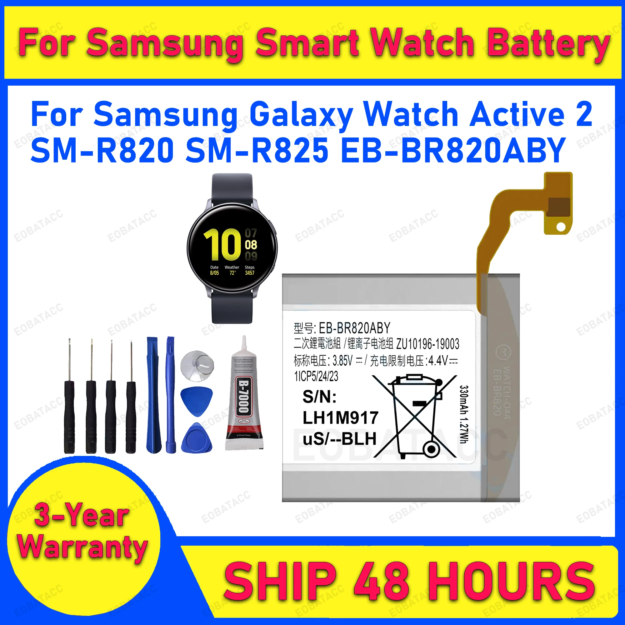 2026 Years EOBATACC 100% New EB-BR820ABY  Battery For Samsung Active 2-44MM Batteries+Free Tools