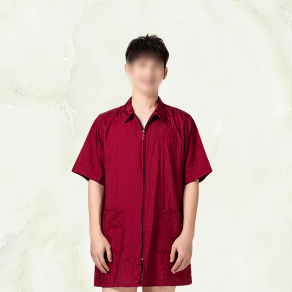 

Hair Dye Clothes Waterproof Short Sleeve Workwear For Men Women Red Durable Comfortable Easy Clean Turn-Down Collar
