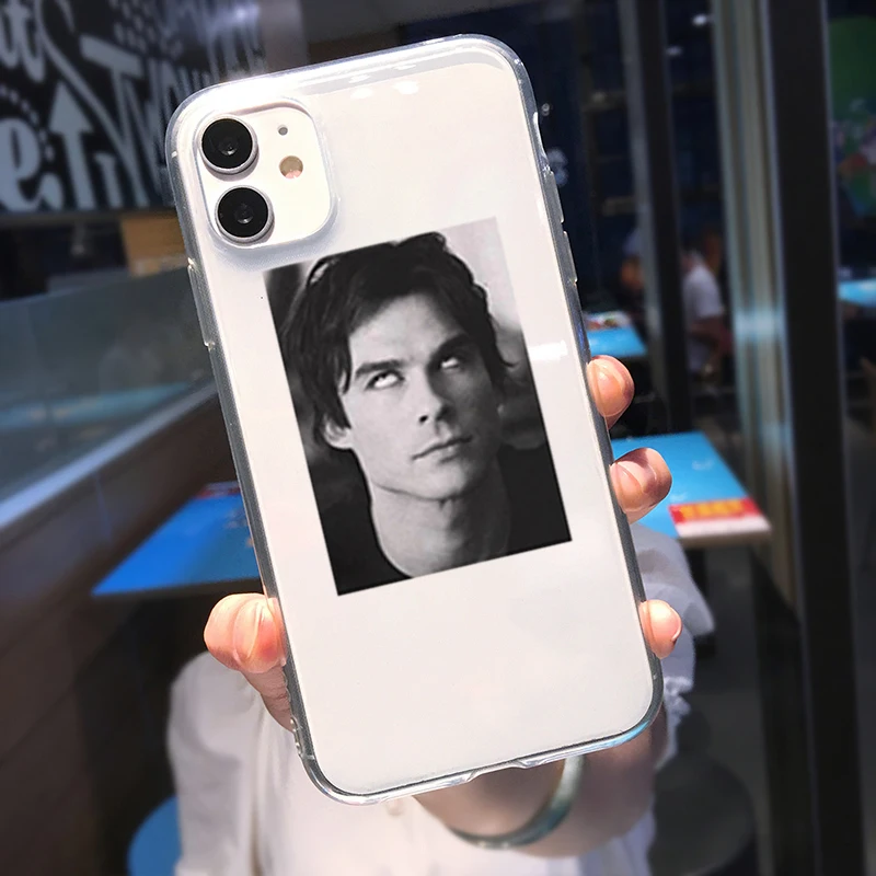 The Vampire Diaries Damon Transparent Phone Case For iPhone 11 12 14Pro XS MAX XR X 13 7 15 Plus Fashion Soft Silicone Cover Bag