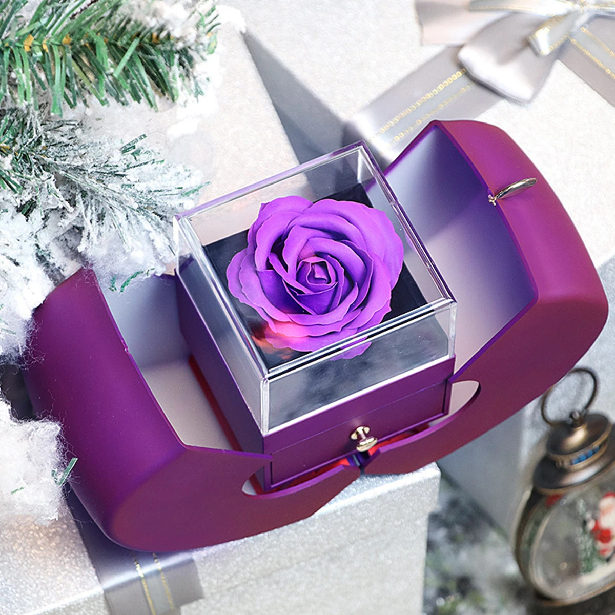 Heißer Verkauf: Romantische Sakura-Rosa Ewige Rose Schmuckbox & Herzförmiger Edelstein Edelstahl-Halskette – Überraschungsgeschenk zum Muttertag für Frauen – Detail 1