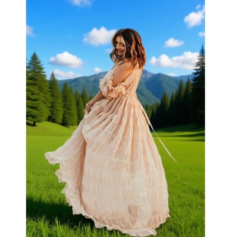 Layered Maternity Gown - 3D Hydrangea Chiffon Photo Dress - Breathable Pregnancy Shoots Photographie de vêtements de maternité