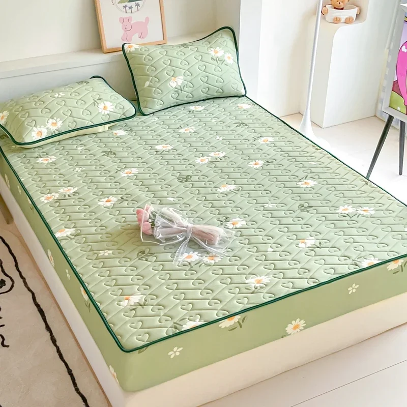 Summer Bed Cover Set Latex Filling Bedspread Pillowcase Home Elastic Bed Sheet Floral Style Fitted Sheet cubre colchón