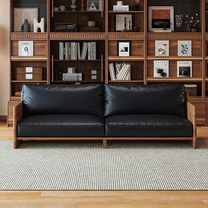 North American black walnut simple all-solid wood shade sofa minimalist Japanese cherry multi-functional living room sofa bed