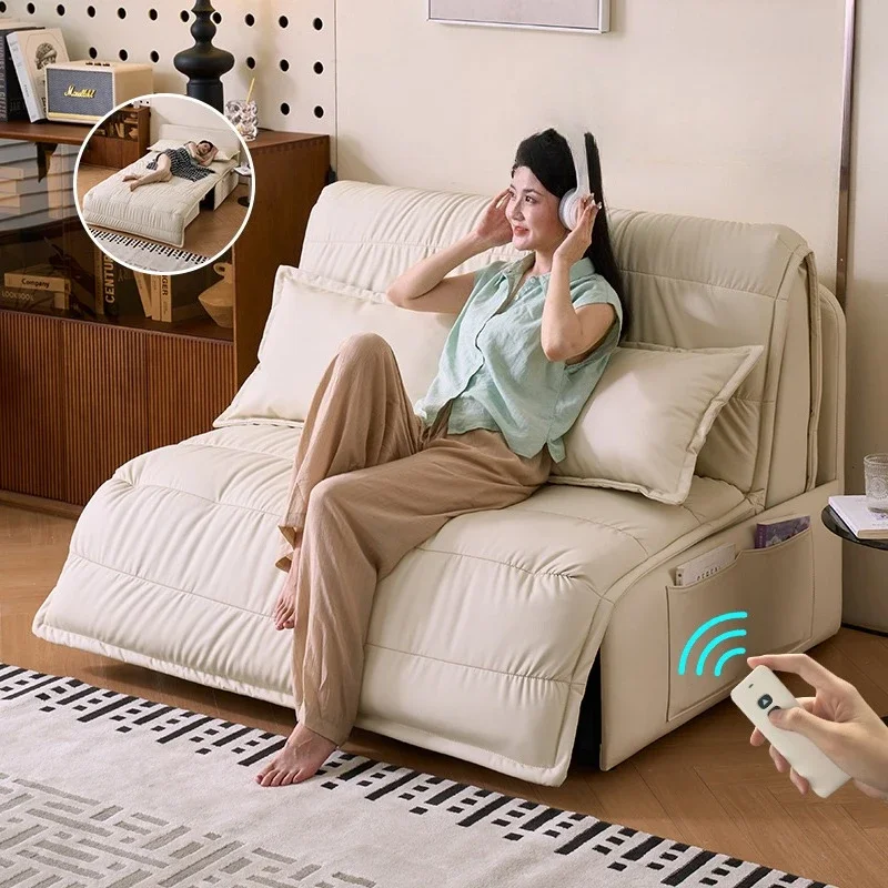 Intelligent electric leather sofa bed dual-purpose multi-functional living room study small apartment single double foldable